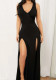 Women Sexy V-Neck Sleeveless Slit Dress