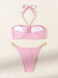 Women Sexy Strapless Solid Metal Chain Bikini Swimsuit Two Pieces