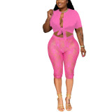 Summer Women Sexy Mesh Top and Shorts Two-piece Set
