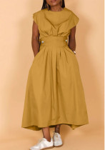 Women Solid Round Neck Loose Dress Women Solid Round Neck Loose Dress