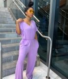 Sexy Women's Loose Casual Solid Color V-Neck Women's Jumpsuit