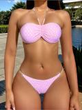 Women Sexy Strapless Solid Metal Chain Bikini Swimsuit Two Pieces