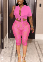 Summer Women Sexy Mesh Top and Shorts Two-piece Set Summer Women Sexy Mesh Top and Shorts Two-piece Set