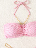 Women Sexy Strapless Solid Metal Chain Bikini Swimsuit Two Pieces