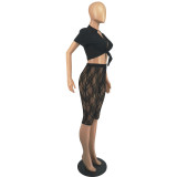 Summer Women Sexy Mesh Top and Shorts Two-piece Set