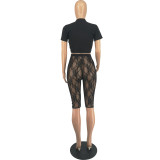 Summer Women Sexy Mesh Top and Shorts Two-piece Set