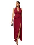 Women Summer Sexy Halter Neck Sleeveless Backless Slit Maxi Dress