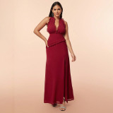 Women Summer Sexy Halter Neck Sleeveless Backless Slit Maxi Dress