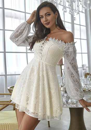Women Sexy Embroidered Lace Off Shoulder Dress