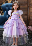 Children's Puffy Dress Rainbow Mesh Trailing Ruffles Girls Performance Princess Dress