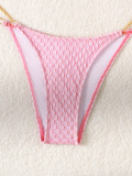 Women Sexy Strapless Solid Metal Chain Bikini Swimsuit Two Pieces