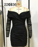 Women Sexy V-Neck Off Shoulder Bodycon Long Sleeve Dress