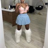 Women Casual Pleated Denim Skirt