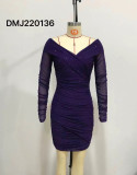 Women Sexy V-Neck Off Shoulder Bodycon Long Sleeve Dress