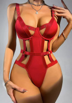 Women Sexy Lace-Up Hollow Strap One-piece Sexy Lingerie Set