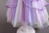 Children's Puffy Dress Rainbow Mesh Trailing Ruffles Girls Performance Princess Dress