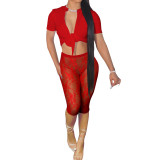 Summer Women Sexy Mesh Top and Shorts Two-piece Set
