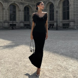 Spring Feather Deep V Sexy Tight Fitting Fashion Dress
