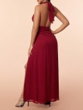 Women Summer Sexy Halter Neck Sleeveless Backless Slit Maxi Dress