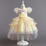 Children's Puffy Dress Rainbow Mesh Trailing Ruffles Girls Performance Princess Dress
