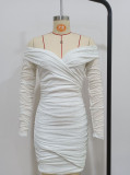 Women Sexy V-Neck Off Shoulder Bodycon Long Sleeve Dress
