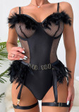 Women Hollow See-Through Feather Sexy Lingerie Set