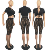 Summer Women Sexy Mesh Top and Shorts Two-piece Set