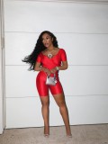 Women's Summer Cross V Neck Short Sleeve Top Elastic Shorts Casual Two Piece Set