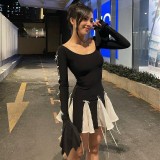 Spring Bow Lace-Up Bell Bottom Long Sleeve Dress