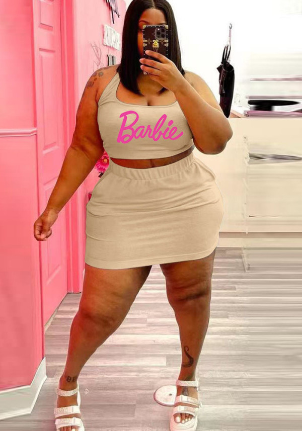 Plus Size Women Sports Casual Top and Skirt Two-piece Set