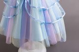 Children's Puffy Dress Rainbow Mesh Trailing Ruffles Girls Performance Princess Dress