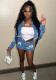 Women Denim stretch printed Top and Skirt two-piece set