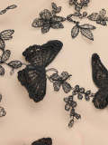 Women V-neck Patchwork Short Sleeve Retro Butterfly Mesh Embroidered Dress