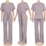 Sexy Women's Loose Casual Solid Color V-Neck Women's Jumpsuit