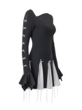 Spring Bow Lace-Up Bell Bottom Long Sleeve Dress