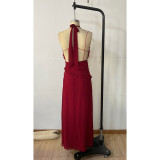 Women Summer Sexy Halter Neck Sleeveless Backless Slit Maxi Dress