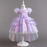 Children's Puffy Dress Rainbow Mesh Trailing Ruffles Girls Performance Princess Dress