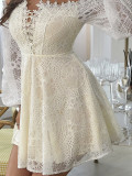 Women Sexy Embroidered Lace Off Shoulder Dress