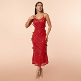 Summer Women Sexy Sequin Backless Suspender Maxi Dress