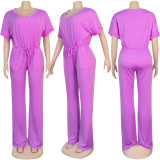 Sexy Women's Loose Casual Solid Color V-Neck Women's Jumpsuit