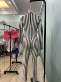 Striped Mesh Patchwork Casual Sexy Stretch Jumpsuit