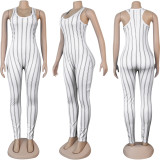 Women Sexy Sleeveless Striped Print Jumpsuit