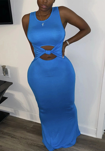 Sexy Women's Solid Color Sleeveless Cutout Women's Long Dress