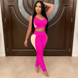 Women Sexy Solid Patchwork Gathered Sports Top and Pant Two-piece Set