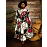 Women's Spring Fashion Chic Printed Long Sleeve African Plus Size Maxi Dress