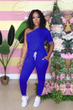 Sexy Women's Slash Shoulder Half Sleeve Solid Color Slim Fit Women's Sports Jumpsuit