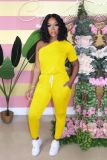 Sexy Women's Slash Shoulder Half Sleeve Solid Color Slim Fit Women's Sports Jumpsuit