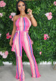 Multi-Color Striped Halter Neck Slim Fit Bell Bottom Women's Jumpsuit