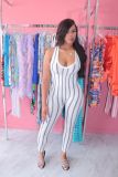 Women Sexy Sleeveless Striped Print Jumpsuit
