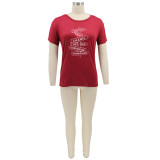Summer Letter Print Round Neck Ladies Fashion Casual T-Shirt